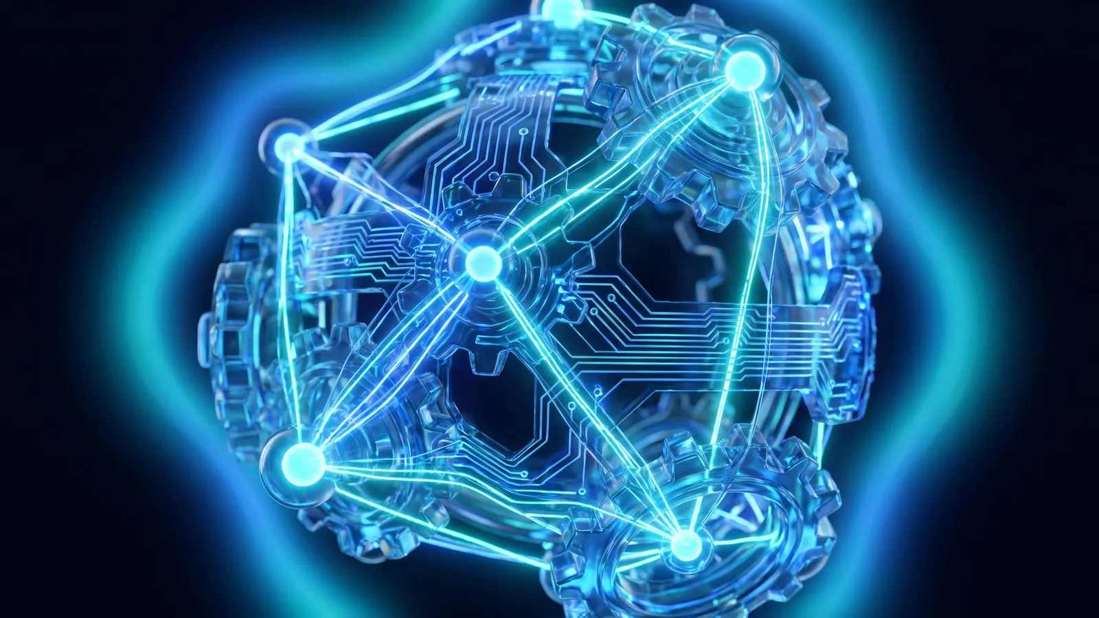 Glowing network of interconnected nodes and circuit pathways