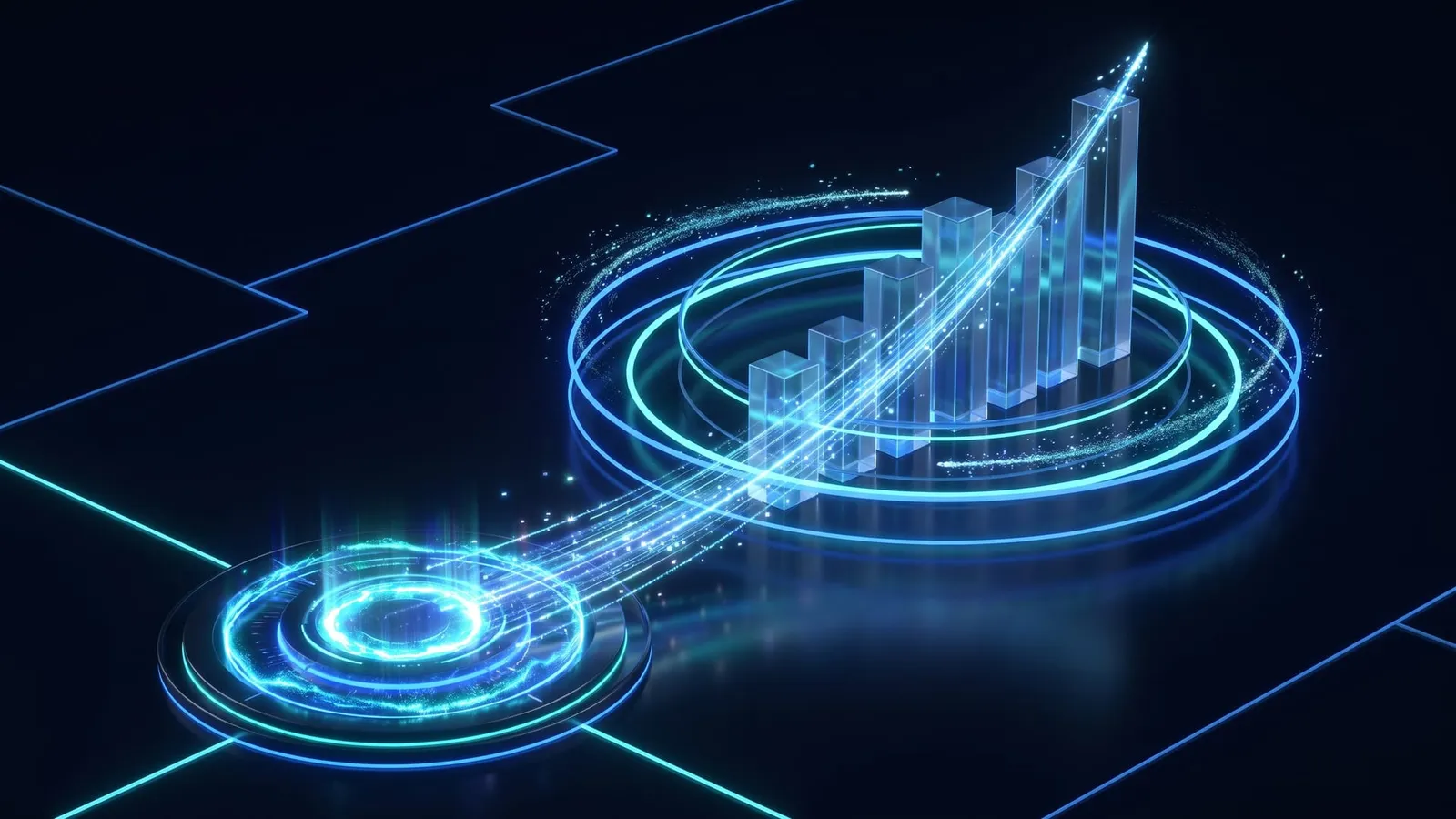 Luminous growth trajectory rising from a launch platform